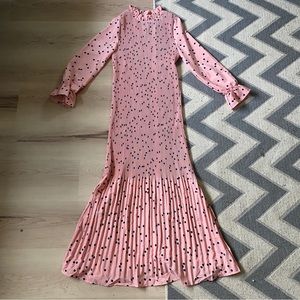 Salmon Pink Polka Dot Ruffled Dress, Size S